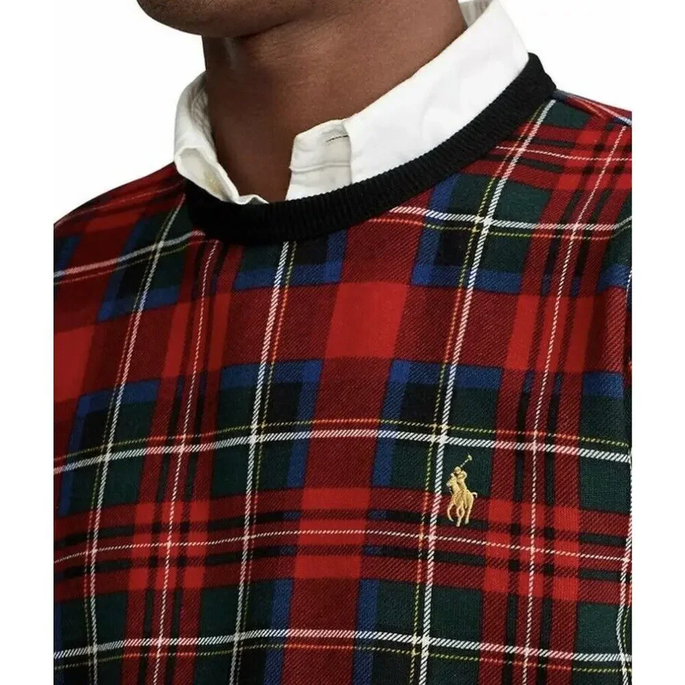 Polo Ralph Lauren Red Green Plaid Sweatshirt Mens Sz M Tartan Buffalo Check Med